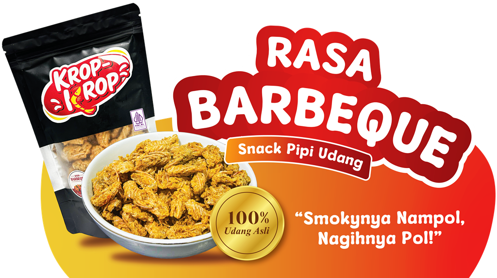 Kemasan dan camilan Pipi Udang rasa barbeque