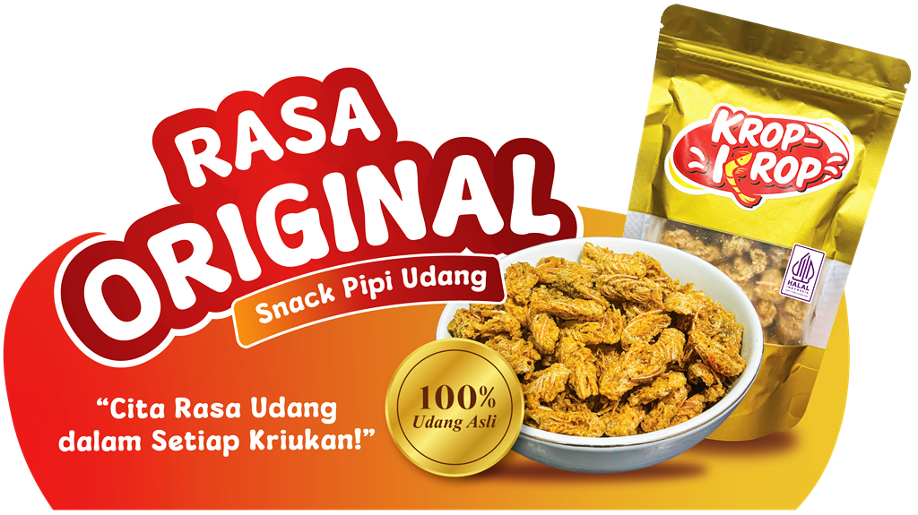 Kemasan dan camilan Pipi Udang rasa original